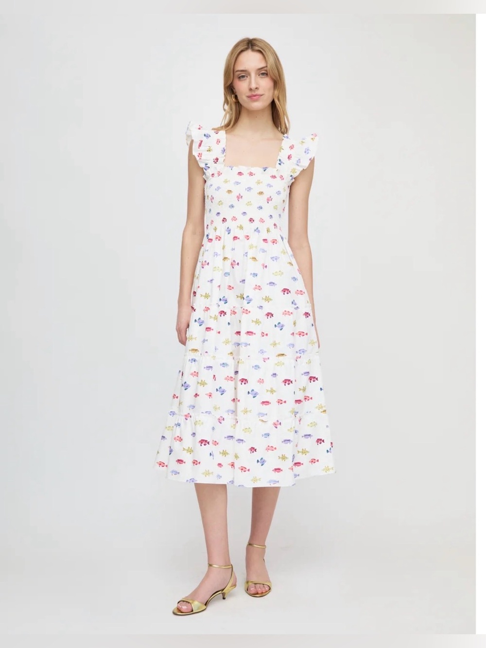 NWT Hill House Home The Ellie Nap Dress in White Rainbow Fish Size XXS